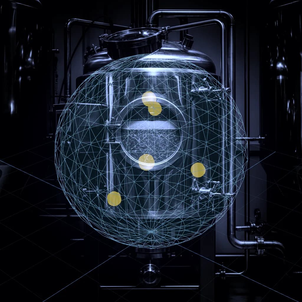 Biorreactor real con su gemelo digital superpuesto