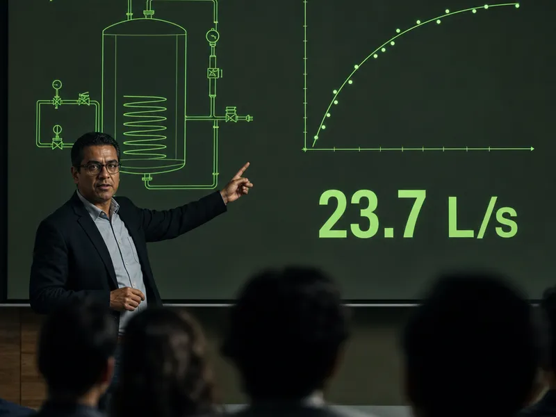 Profesor señalando una figura técnica proyectada ante su clase